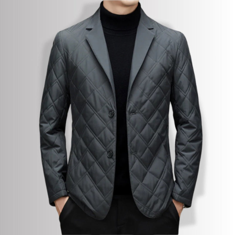  Leonardo Warm Blazer Jacket in gray, sophisticated quilted men’s blazer for winter with slim silhouette.