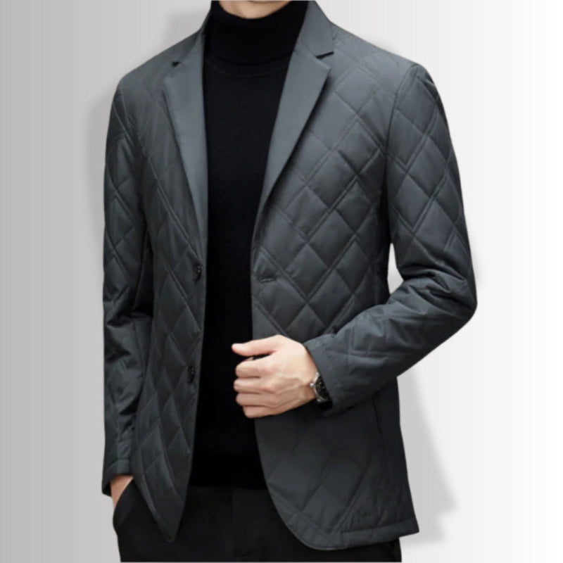 Leonardo Warm Blazer Jacket in gray, side angle emphasizing structured shoulders and elegant cut.