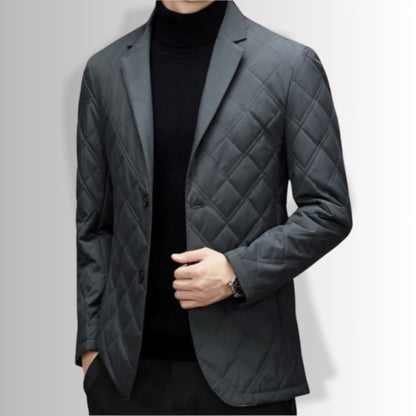 Leonardo Warm Blazer Jacket in gray, side angle emphasizing structured shoulders and elegant cut.