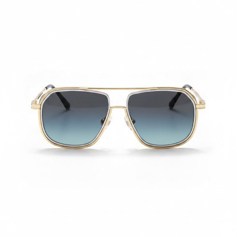 Libertà aviator sunglasses with blue gradient lenses and silver metal frame – premium Italian sunglasses