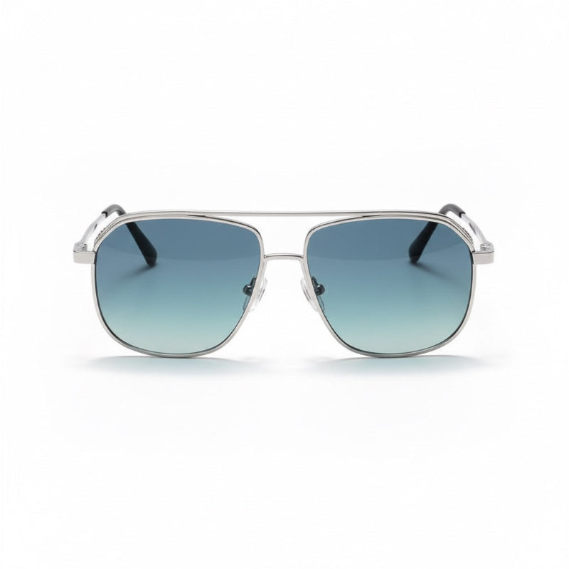 Libertà metal aviator sunglasses with slate teal gradient lenses and gold frame – Italian designer eyewear