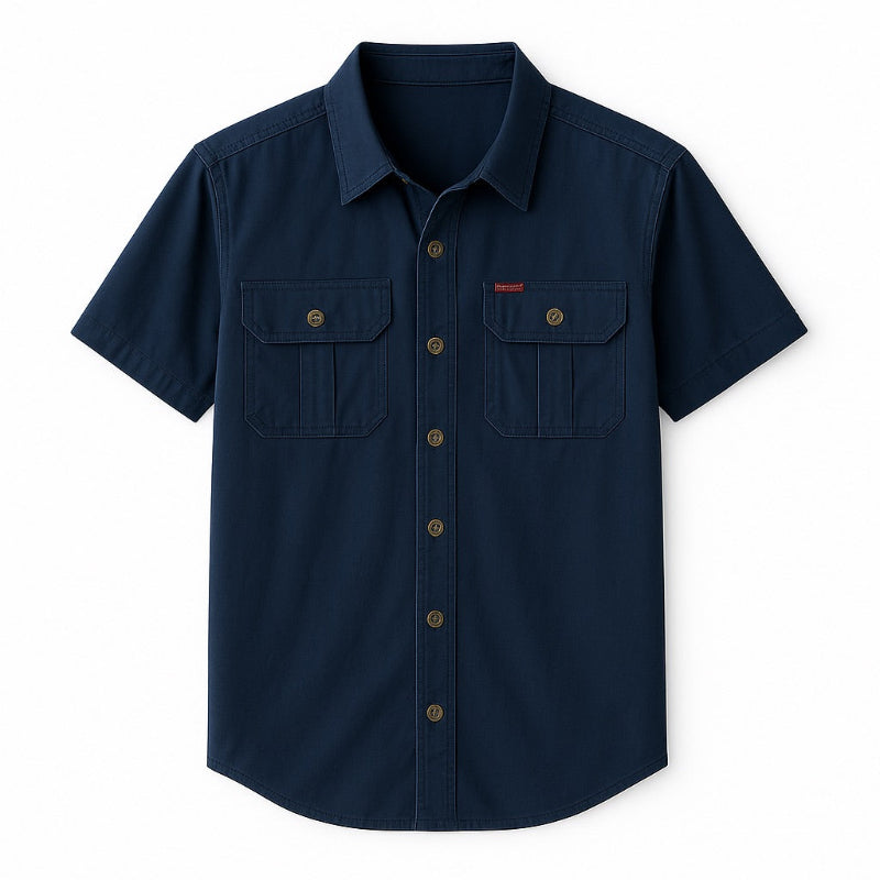 Navy Luca Original Cargo Shirt – men’s Italian short sleeve cargo shirt by Polumi, perfect for casual and travel looks