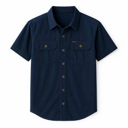 Navy Luca Original Cargo Shirt – men’s Italian short sleeve cargo shirt by Polumi, perfect for casual and travel looks