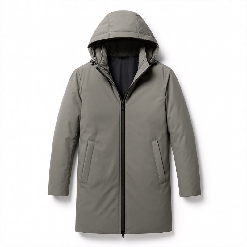 Luca Original Warm Parka gray – men's minimalist gray parka with hood, insulated lining and sleek silhouette by Polumi.