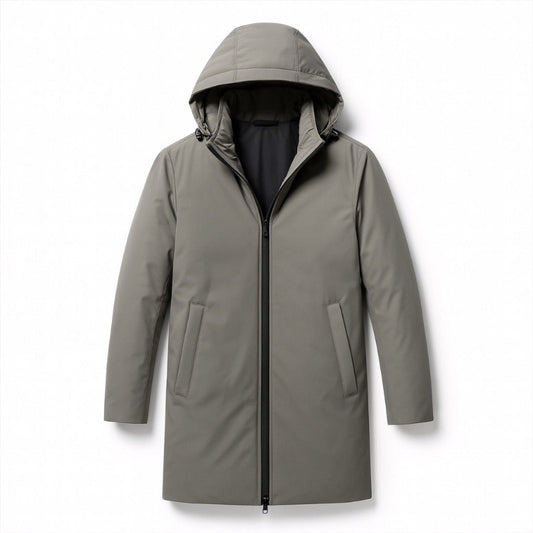 Luca Original Warm Parka gray – men's minimalist gray parka with hood, insulated lining and sleek silhouette by Polumi.