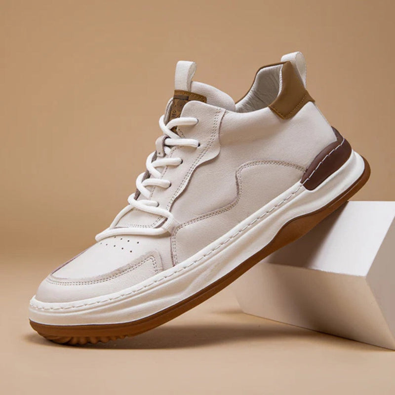 Ludovico Genuine Leather Shoes white – premium white leather sneakers with brown heel accent and durable sole by Polumi.