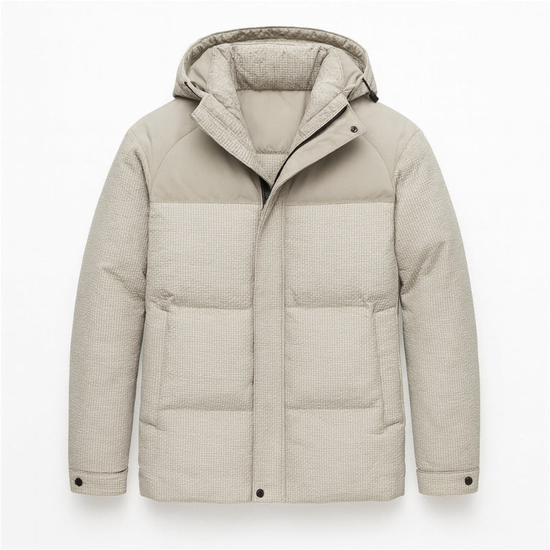 Polumi Ludovico Luxe Down Jacket in gray — elegant insulated men’s jacket designed for warmth, comfort, and a sleek urban aesthetic.