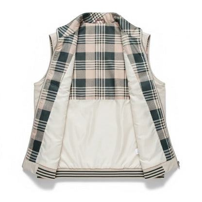Luigi Heritage Plaid Vest inner lining view – detailed plaid pattern interior of the summit white men's vest by Polumi.