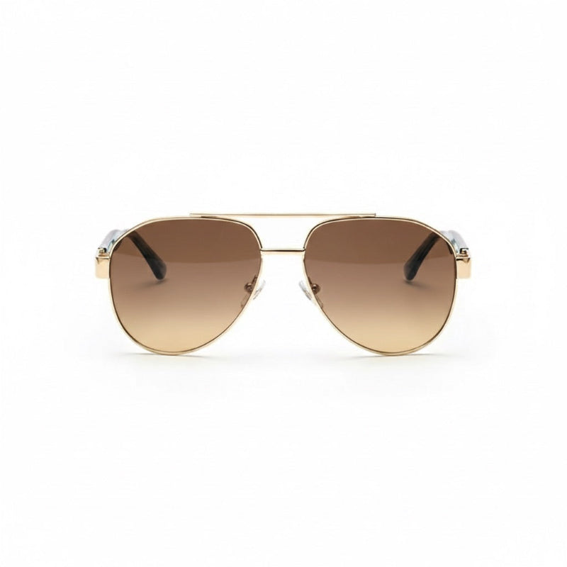 Luigi Italian aviator sunglasses with brown gradient lenses and gold metal frame