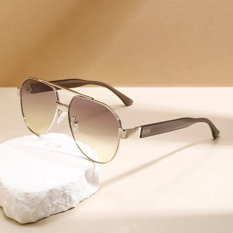 Gray Luigi Italian Aviators Sunglasses with sleek silver frame and gray gradient lenses, modern unisex Italian design.