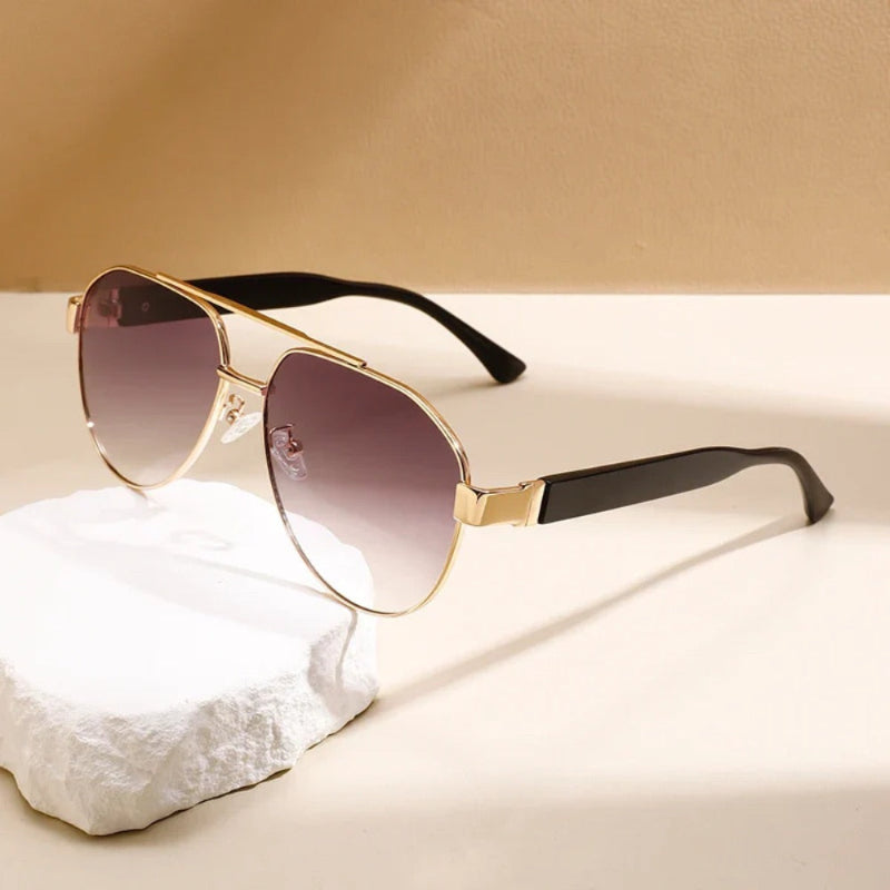 Luigi Italian Aviators Sunglasses in gold frame with purple gradient lenses, premium vintage-inspired style for men and women.