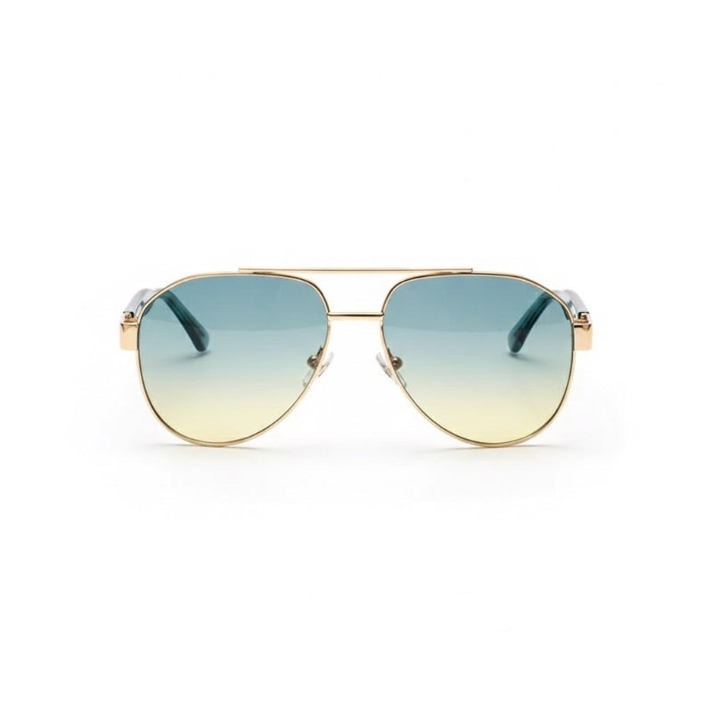Luigi Italian aviator sunglasses with slate teal gradient lenses and gold frame