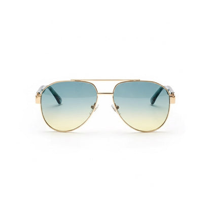Luigi Italian aviator sunglasses with slate teal gradient lenses and gold frame