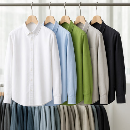 Marco Comfort Linen Shirt – full color range hanging display of men’s linen shirts.