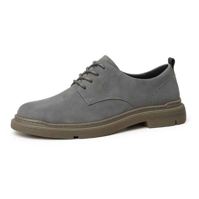 Mario Genuine Suede Shoes in avio gray – elegant men's suede lace-up shoes with modern matte finish and durable sole by Polumi.
