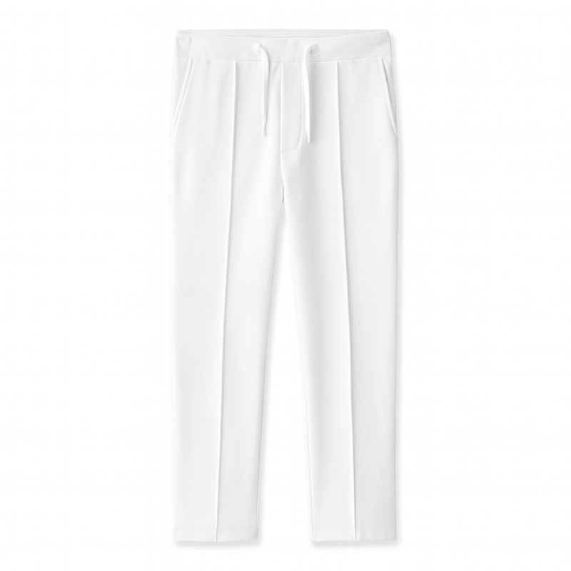 White Massimo Casual Straight Fit Pants – minimalist Italian casual trousers for men by Polumi, perfect for summer outfits