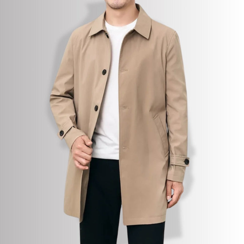 Beige Massimo Exclusive Trench Coat open front view showing classic tailoring and premium buttons.