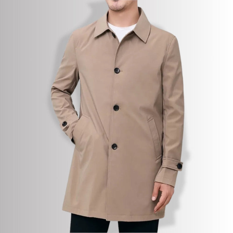 Massimo Exclusive Trench Coat in beige, elegant men’s lightweight trench for business and casual wear.
