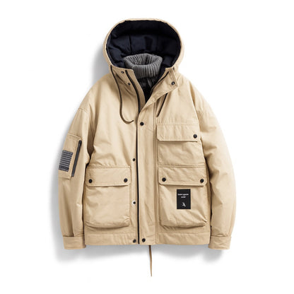 Matteo Mountains Alpi Warm Parka beige – men's beige parka with multi-pocket design, warm lining and adjustable hood by Polumi.