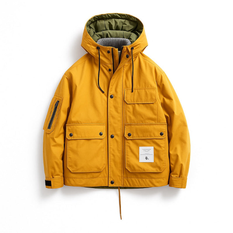 Matteo Mountains Alpi Warm Parka navy – men's navy parka with functional pockets, hood and soft insulated interior by Polumi.