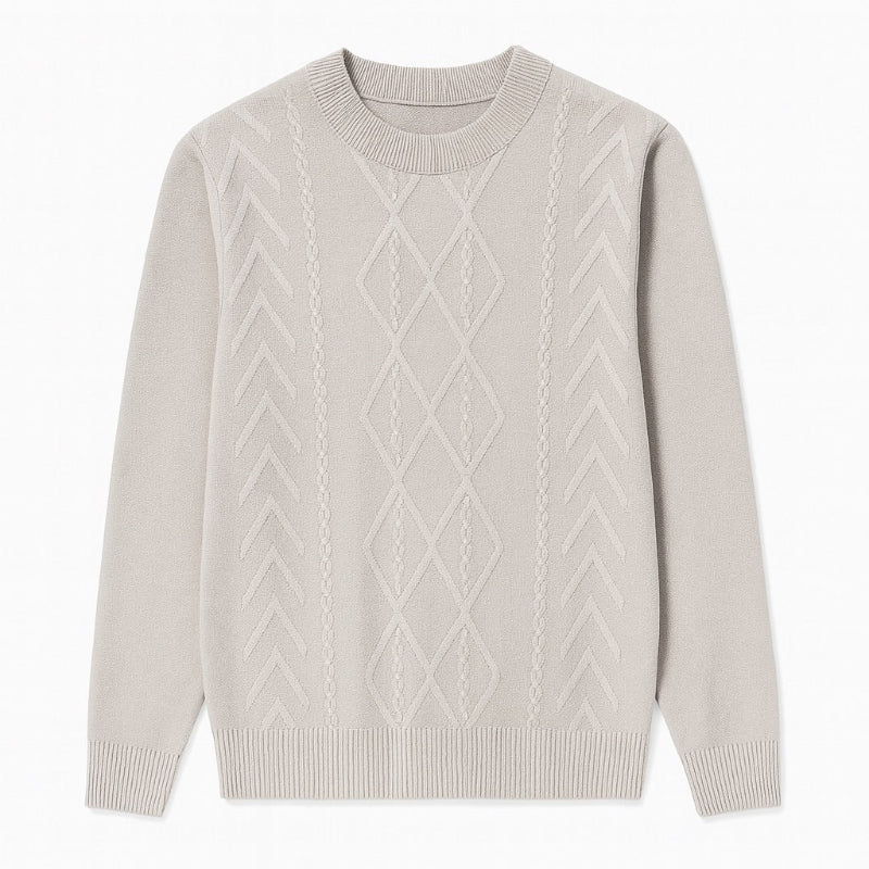 Beige Mauro Crewneck Knit Sweater for men – timeless Italian-inspired knit with refined cable texture and luxury softness.