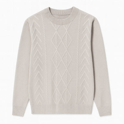 Beige Mauro Crewneck Knit Sweater for men – timeless Italian-inspired knit with refined cable texture and luxury softness.