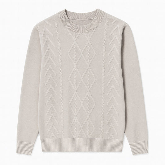 Beige Mauro Crewneck Knit Sweater for men – timeless Italian-inspired knit with refined cable texture and luxury softness.