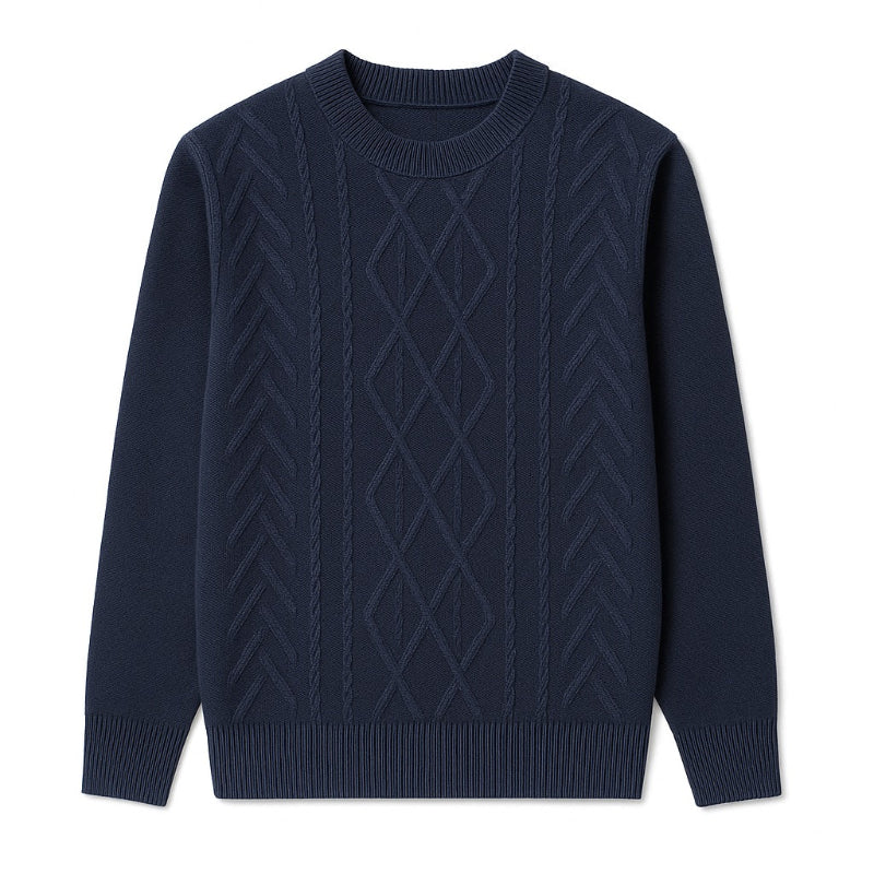 Navy Mauro Crewneck Knit Sweater for men – classic luxury winter knitwear for sophisticated minimal outfits.