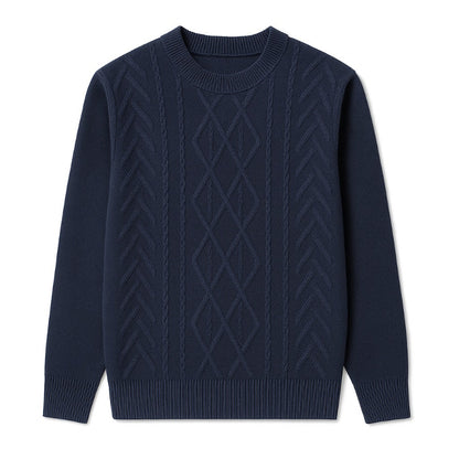 Navy Mauro Crewneck Knit Sweater for men – classic luxury winter knitwear for sophisticated minimal outfits.