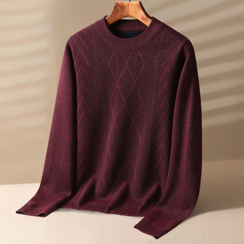 Deep red Mauro Crewneck Knit Sweater with Italian-inspired knit texture and premium wool-cotton fabric.