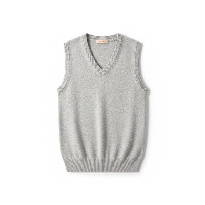 Mauro Premium Merino Wool Gilet – men’s sleeveless vest in light gray, front view; 100% merino wool, breathable and warm.