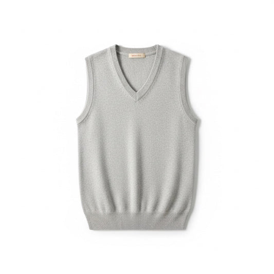 Mauro Premium Merino Wool Gilet – men’s sleeveless vest in light gray, front view; 100% merino wool, breathable and warm.