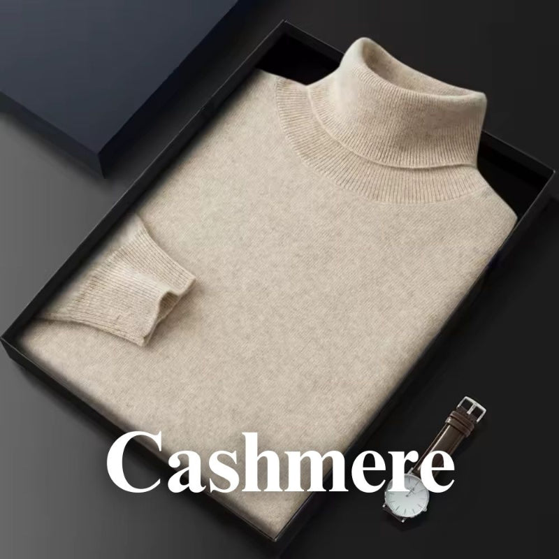 Polumi men’s premium beige turtleneck sweater – timeless wool knit for modern mature men