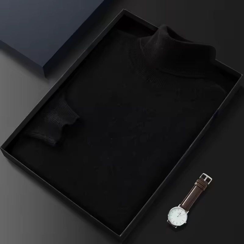 Polumi men’s classic black turtleneck sweater – versatile minimalist knit for elevated style