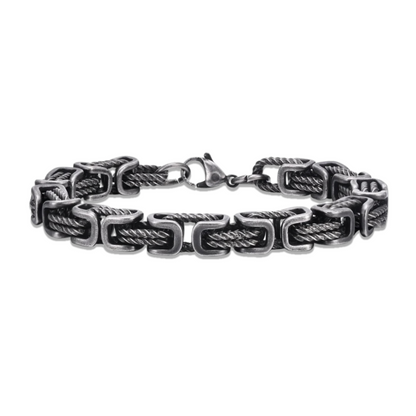 Men’s rope chain bracelet in gunmetal gray with bold square links and vintage finish, stylish masculine accessory for casual and elegant outfits.