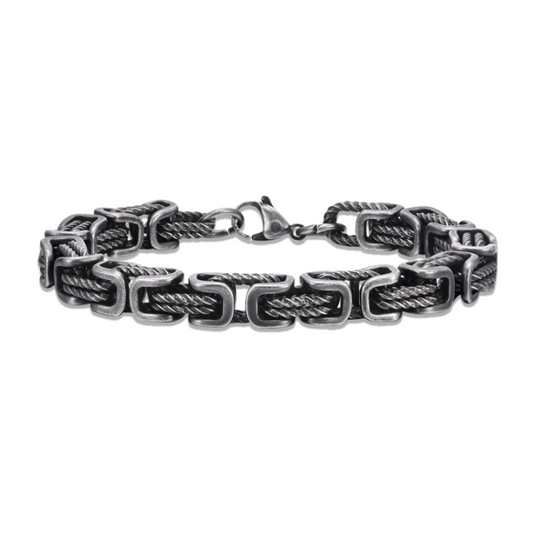 Men’s rope chain bracelet in gunmetal gray with bold square links and vintage finish, stylish masculine accessory for casual and elegant outfits.