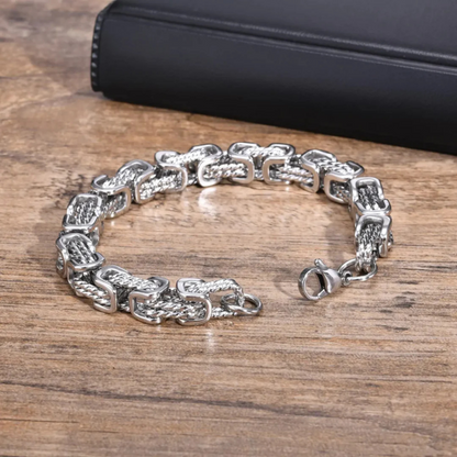 Silver men’s rope chain bracelet with square link design, stainless steel accessory for modern and versatile fashion style.