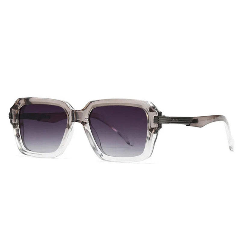 Men's square sunglasses with transparent grey frame and gradient dark lenses