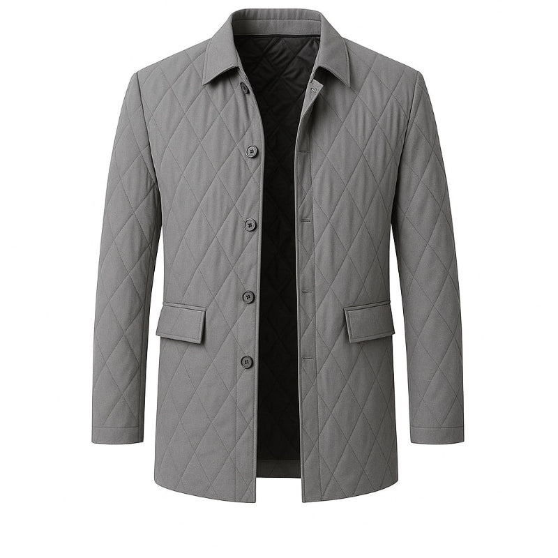 Michele Premium Adapt Jacket in gray, lightweight quilted outerwear for men with diamond pattern stitching.