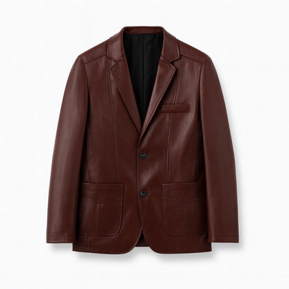Milano Leather Jacket in bordeaux by Polumi — elegant men’s leather blazer crafted with sleek tailoring and a timeless urban look.