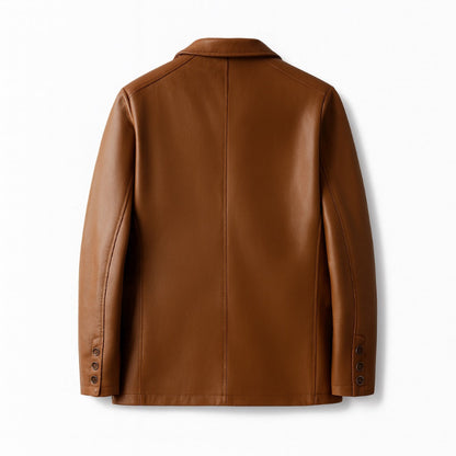 Polumi Milano Leather Jacket in brown — men’s Italian-style leather blazer with refined stitching and soft premium texture.