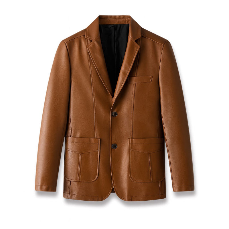 Polumi Milano Leather Jacket in brown — men’s Italian-style leather blazer with refined stitching and soft premium texture.