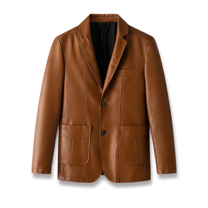 Polumi Milano Leather Jacket in brown — men’s Italian-style leather blazer with refined stitching and soft premium texture.