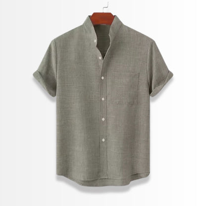 Linen Stand Collar Shirt in gray