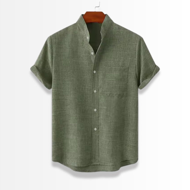 Linen Stand Collar Shirt in green