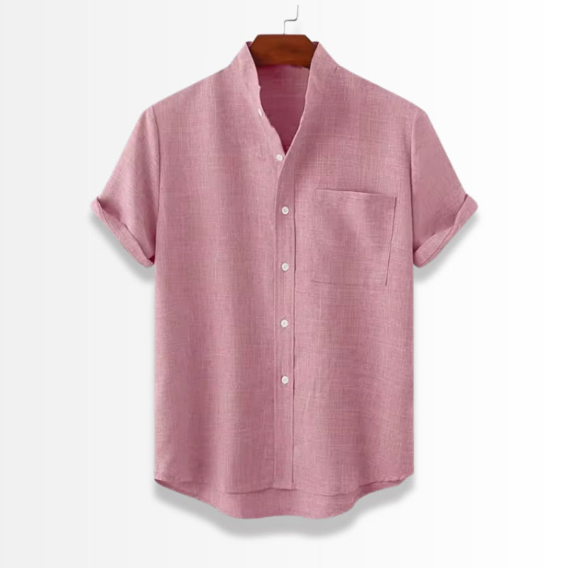 Linen Stand Collar Shirt in pink