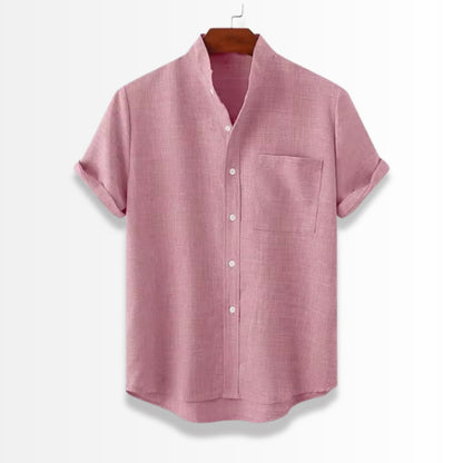 Linen Stand Collar Shirt in pink