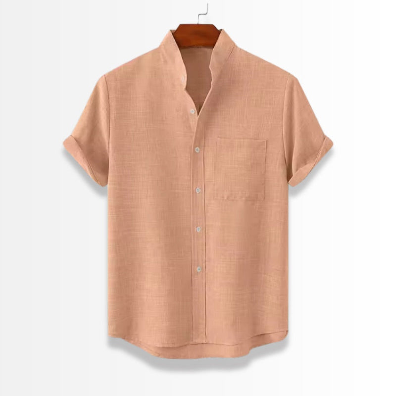 Linen Stand Collar Shirt in salmon