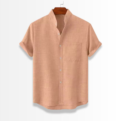 Linen Stand Collar Shirt in salmon