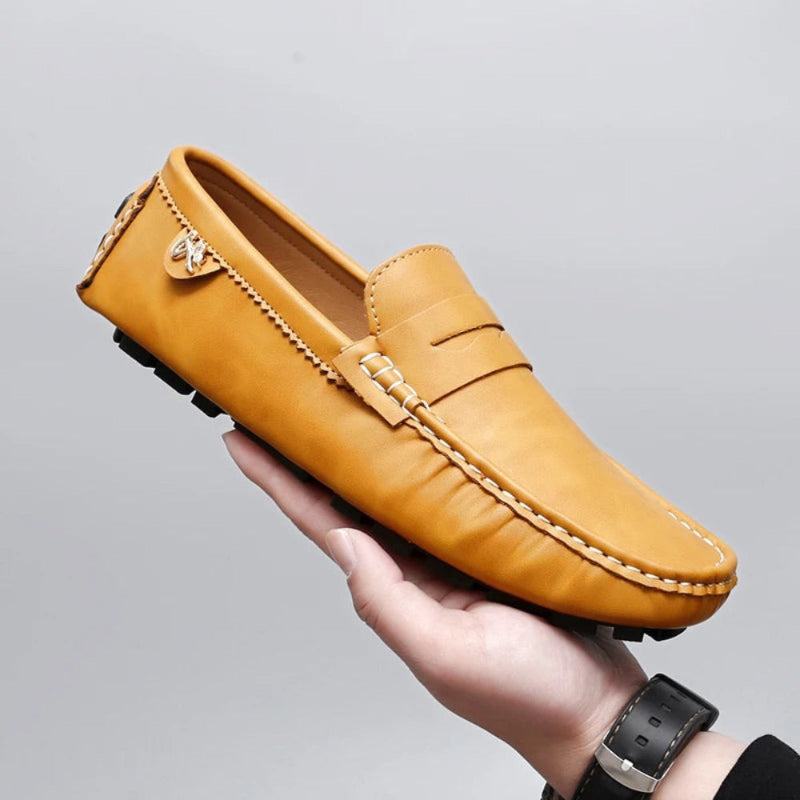 Polumi Carlo Alberto Leather Loafers in yellow – elegant men’s moccasins made of premium leather with soft lining and handmade details